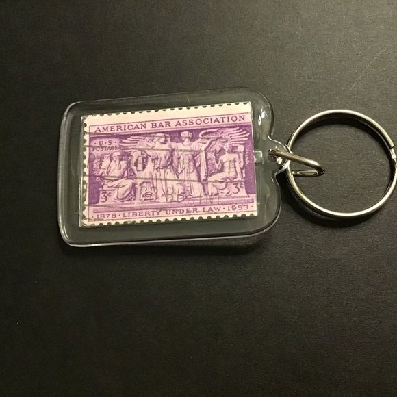American Bar Association Keychain - Upcycled Recycled Postage Stamp Key Chain - Picture 1 of 9